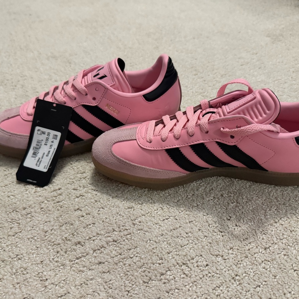 Adidas Women's Pink and Black Striped Sneakers